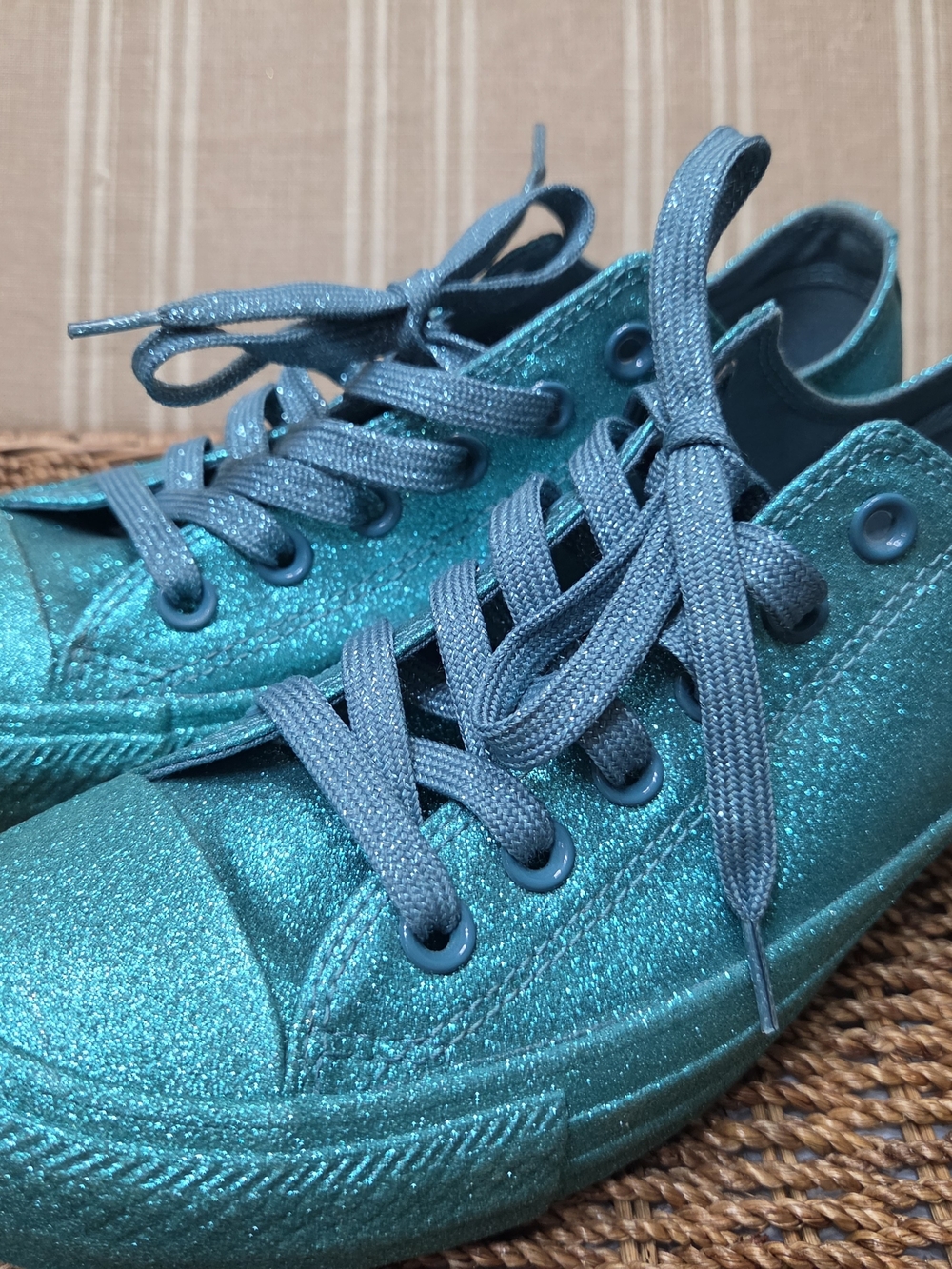 Converse All Star Low Brittany Blue Glitter Lace Up Shoes 164813C Womens Size 8